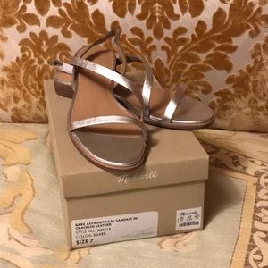 NWT bare asymmetrical sandals in silver leather